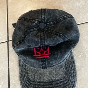 Gray Denim Cap with Red Embroidery